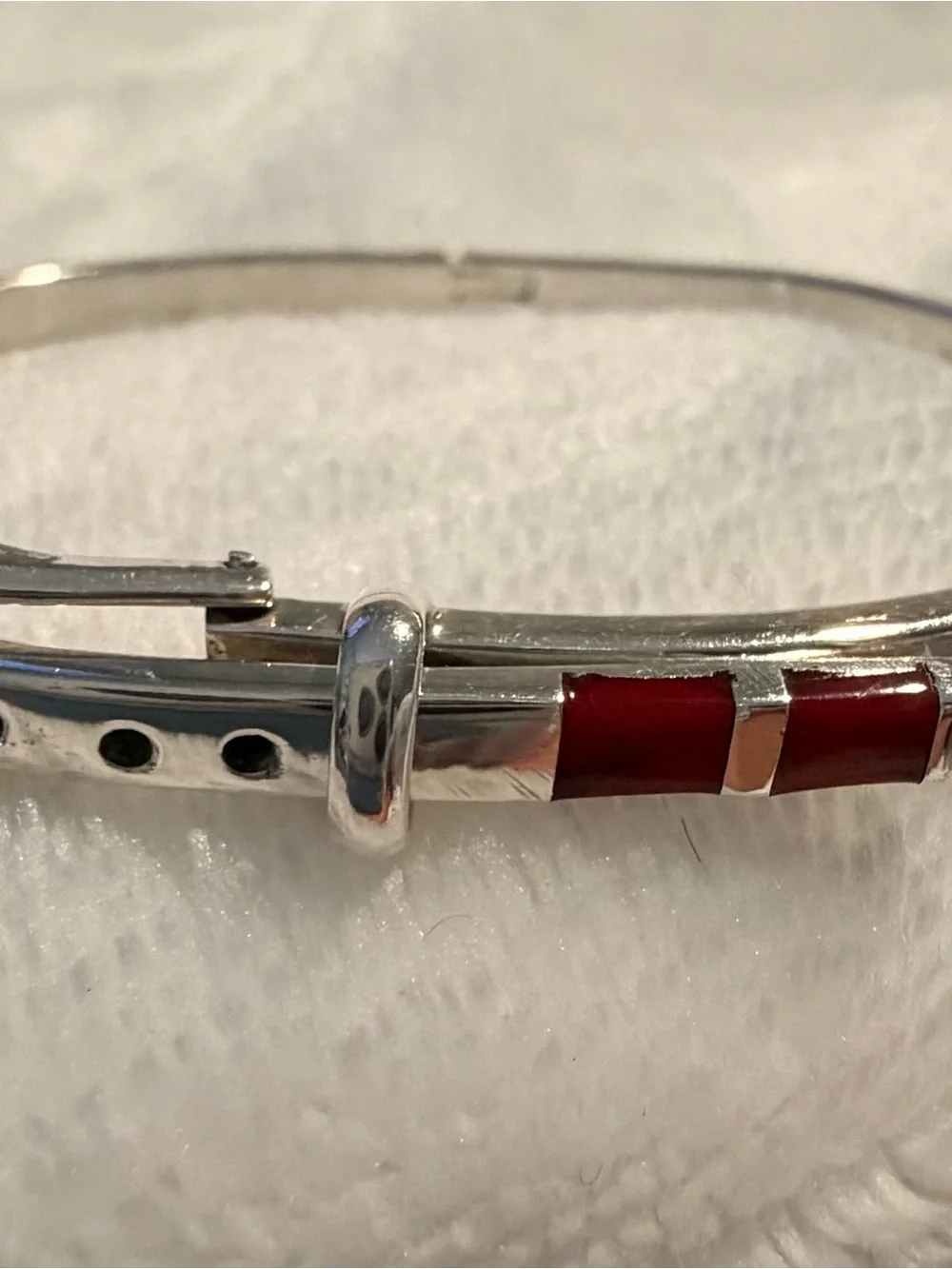 Silver Bracelet with Red Inlay - Women Jewelry
